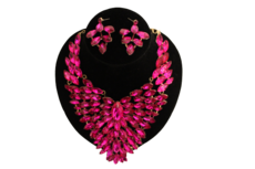 Dames sieraden set hot roze kleur ketting in oorbellen