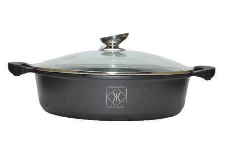 Kookkunst Holland lage braadpan met glazen deksel 28cm - koude handgrepen - marmeren coating - inductie - Non-stick - anti aanbaklaag