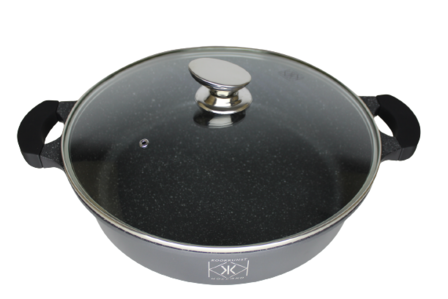 Kookkunst Holland lage braadpan met glazen deksel 28cm - koude handgrepen - marmeren coating - inductie - Non-stick - anti aanbaklaag