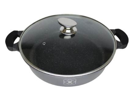 Kookkunst Holland lage braadpan met glazen deksel 32cm - koude handgrepen - marmeren coating - inductie - Non-stick - anti aanbaklaag