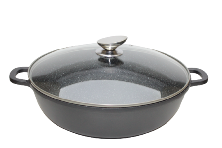 Honhay lage braadpan met glazen deksel 24cm - marmeren coating - inductie - Non-stick - anti aanbaklaag