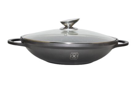 Kookkunst Holland wokpan met glazen deksel 28cm - marmeren coating - inductie - Non-stick - anti aanbaklaag