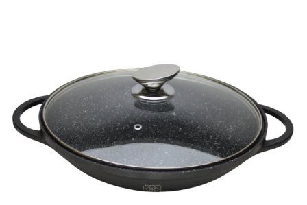 Kookkunst Holland wokpan met glazen deksel 40cm - marmeren coating - inductie - Non-stick - anti aanbaklaag