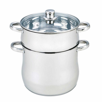 Couscous Pan/Stoompan RVS 8 Liter Met Stoommand &Oslash;22 cm Dubbel + Glazen Deksel