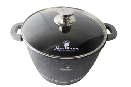 New Mann Marble soep/braadpan 28 cm zwart Met glazen deksel marmeren coating - inductie - Non-stick - anti aanbaklaagg