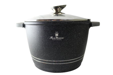 New Mann Marble soep/braadpan 28 cm zwart Met glazen deksel marmeren coating - inductie - Non-stick - anti aanbaklaagg