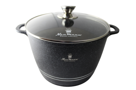 New Mann Marble soep/braadpan 28 cm zwart Met glazen deksel marmeren coating - inductie - Non-stick - anti aanbaklaagg