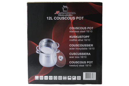 Couscous Pan/Stoompan RVS 12 Liter Met Stoommand &Oslash;24 cm Dubbel + Glazen Deksel