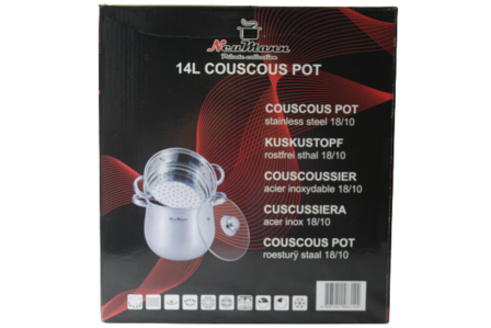 Couscous Pan/Stoompan RVS 14 Liter Met Stoommand &Oslash;26 cm Dubbel + Glazen Deksel