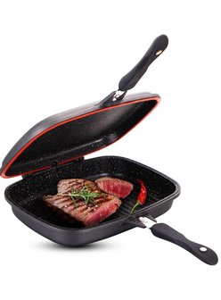  Cheffinger dubbele kant Grill Fry pan 34 cm marmeren coating  - Non-stick - anti aanbaklaagen