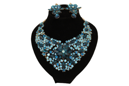 Dames sieraden set licht blouw kleur ketting in oorbellen