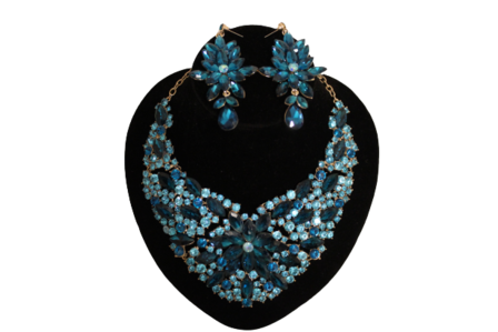 Dames sieraden set licht blouw kleur ketting in oorbellen