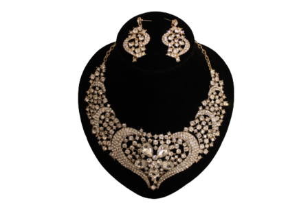 Dames sieraden set mix wit en goud kleur ketting in oorbellen
