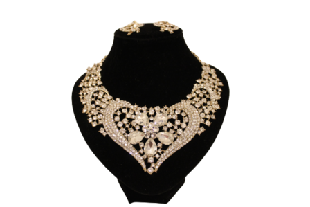 Dames sieraden set mix wit en goud kleur ketting in oorbellen