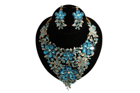 Dames sieraden set licht blouw kleur ketting in oorbellen