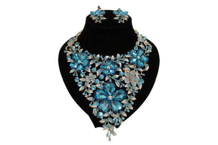 Dames sieraden set licht blouw kleur ketting in oorbellen