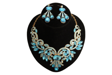 Dames sieraden set marina blouw kleur ketting in oorbellen