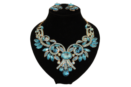 Dames sieraden set marina blouw kleur ketting in oorbellen