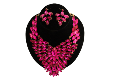 Dames sieraden set hot roze kleur ketting in oorbellen