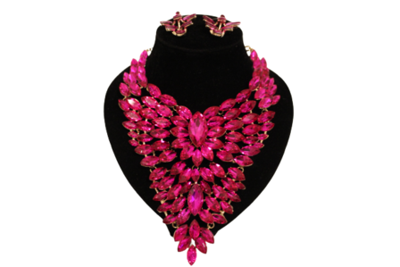 Dames sieraden set hot roze kleur ketting in oorbellen