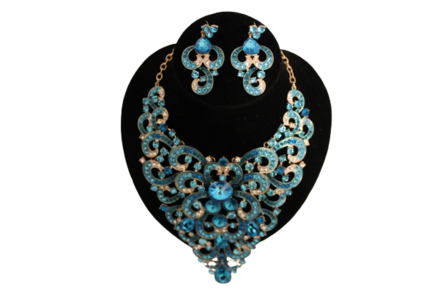 Dames sieraden set licht blouw kleur ketting in oorbellen