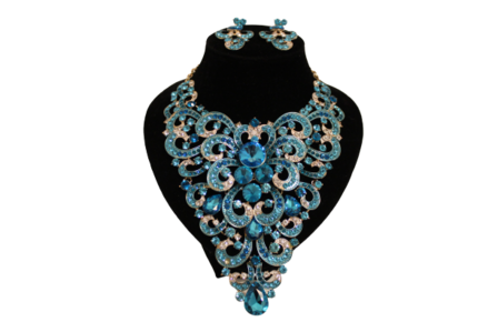 Dames sieraden set licht blouw kleur ketting in oorbellen