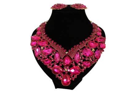 Dames sieraden set hot roze kleur ketting in oorbellen