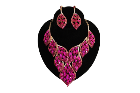 Dames sieraden set roze ketting in oorbellen