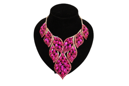 Dames sieraden set roze ketting in oorbellen