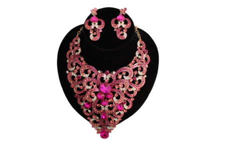 Dames sieraden set licht roze ketting in oorbellen