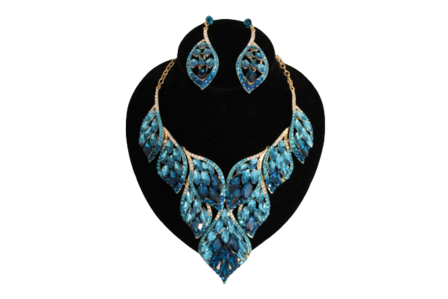 Dames sieraden set licht blouw ketting in oorbellen