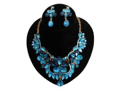 Dames sieraden set licht blouw ketting in oorbellen