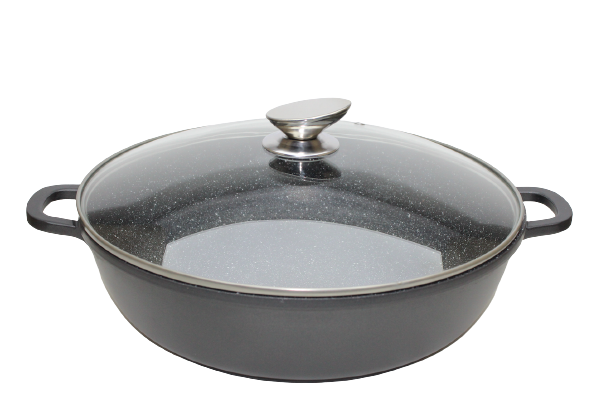 Honhay lage braadpan met glazen deksel 32cm - marmeren coating - inductie - Non-stick - anti aanbaklaag