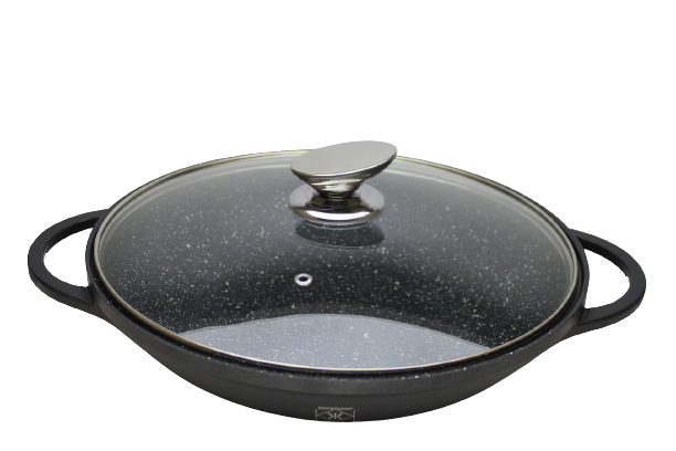 Kookkunst Holland wokpan met glazen deksel 40cm - marmeren coating - inductie - Non-stick - anti aanbaklaag