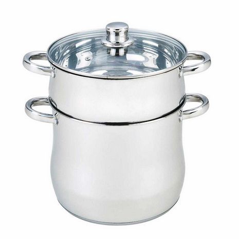 Couscous Pan/Stoompan RVS 12 Liter Met Stoommand Ø24 cm Dubbel + Glazen Deksel