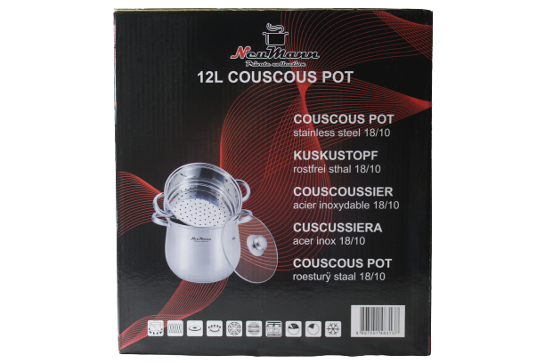 Couscous Pan/Stoompan RVS 12 Liter Met Stoommand Ø24 cm Dubbel + Glazen Deksel