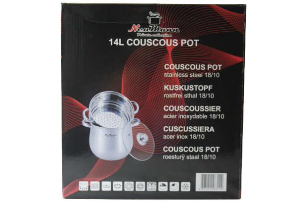 Couscous Pan/Stoompan RVS 14 Liter Met Stoommand Ø26 cm Dubbel + Glazen Deksel