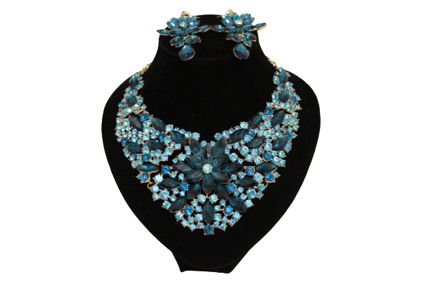 Dames sieraden set licht blouw kleur ketting in oorbellen