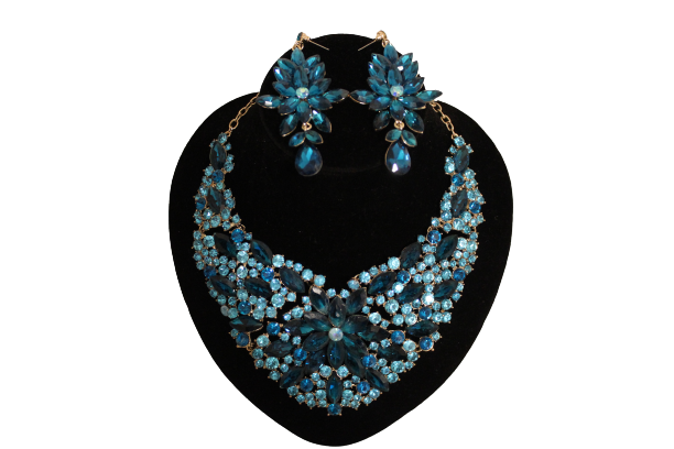 Dames sieraden set licht blouw kleur ketting in oorbellen