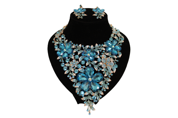 Dames sieraden set licht blouw kleur ketting in oorbellen