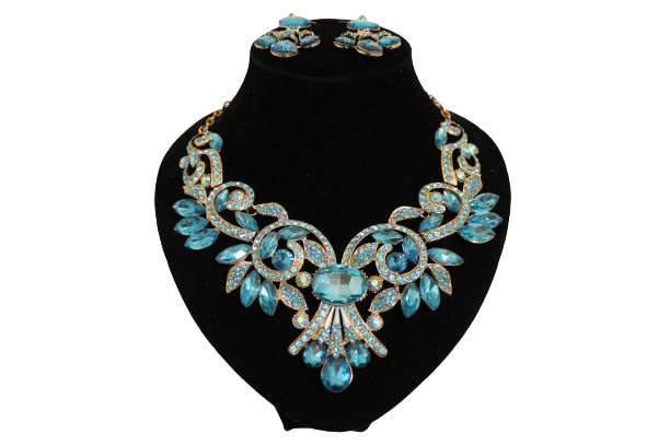 Dames sieraden set marina blouw kleur ketting in oorbellen