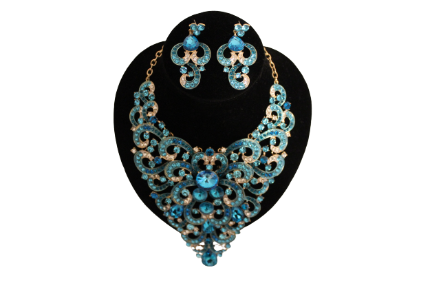 Dames sieraden set licht blouw kleur ketting in oorbellen