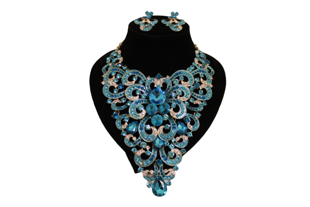Dames sieraden set licht blouw kleur ketting in oorbellen