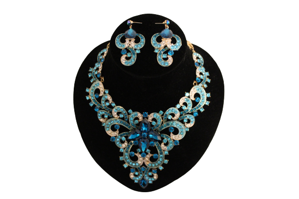 Dames sieraden set Licht blouw kleur ketting in oorbellen