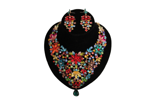 Dames sieraden set kleurrijk ketting in oorbellen