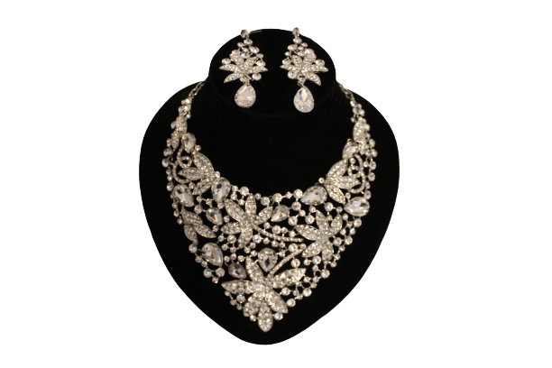 Dames sieraden set wit ketting in oorbellen