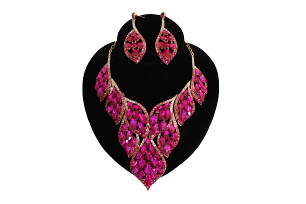 Dames sieraden set roze ketting in oorbellen