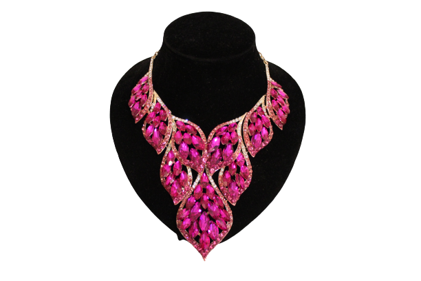 Dames sieraden set roze ketting in oorbellen