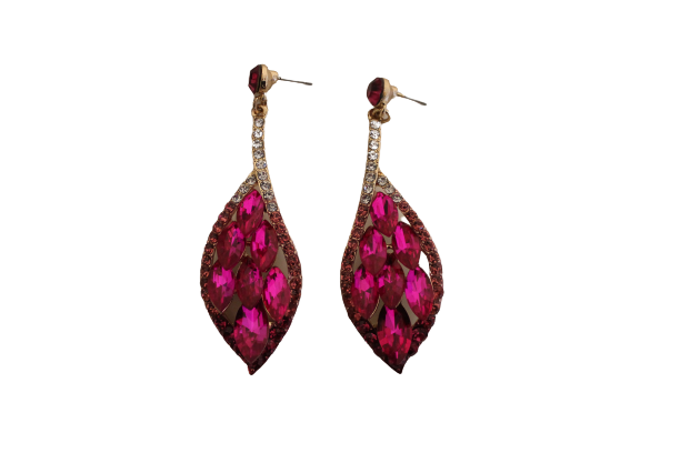 Dames sieraden set roze ketting in oorbellen