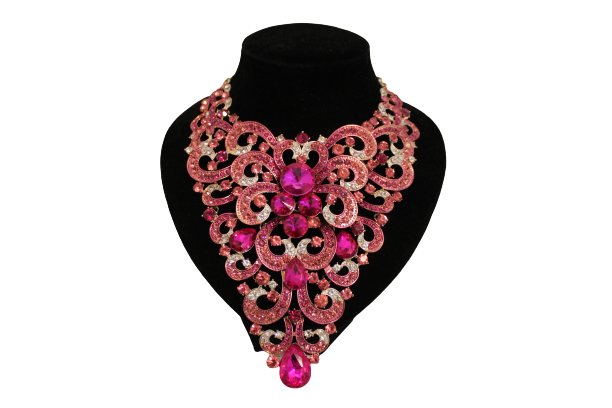 Dames sieraden set licht roze ketting in oorbellen